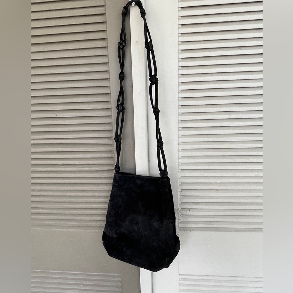 Retro Paris black suede knot strap suede purse